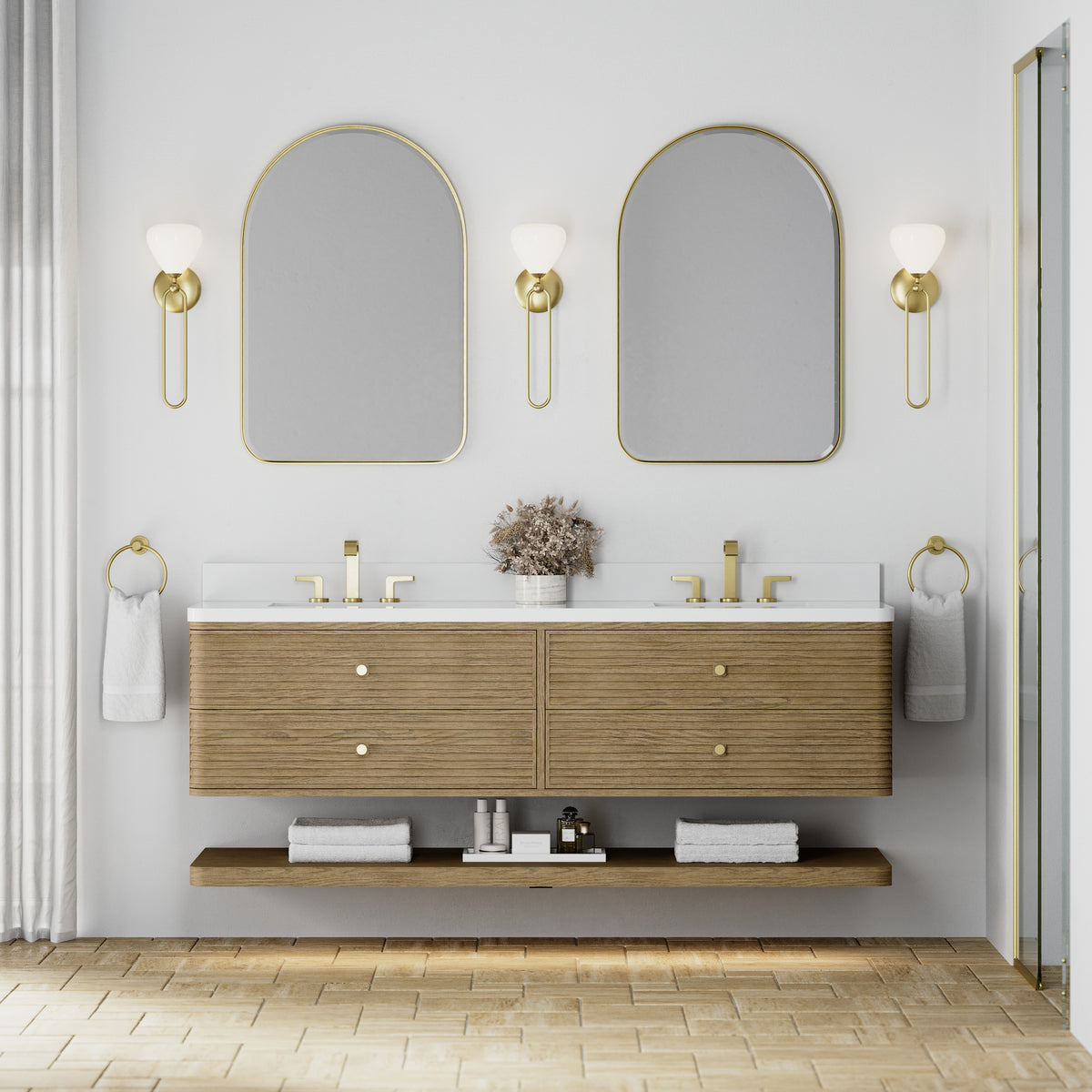James Martin Vanities Allamari 72" Dune Mist Double Vanity With 3 CM White Zeus Silestone Top