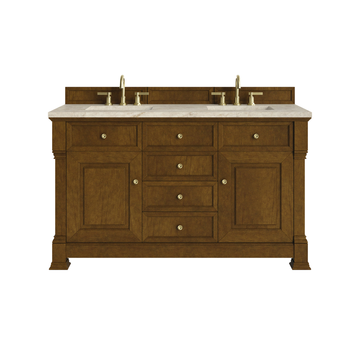 James Martin Vanities Brookfield 60" Honey Oak Double Vanity With 3 CM Tajnar Eclos Top