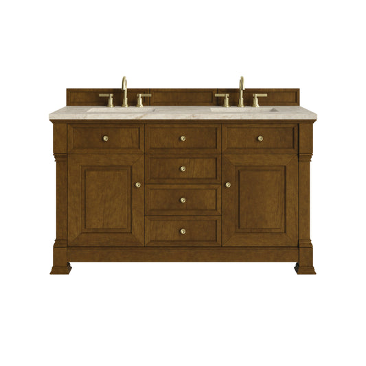 James Martin Vanities Brookfield 60" Honey Oak Double Vanity With 3 CM Tajnar Eclos Top