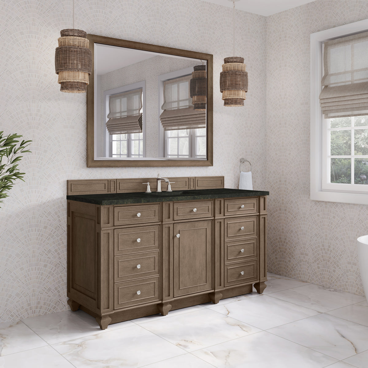 James Martin Vanities Bristol 60" Whitewashed Walnut Single Vanity With 3 CM Phantome Eclos Top