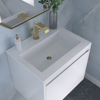 James Martin Vanities Mantova 23.6" Glossy White and Champagne Brass Base Single Vanity With Glossy White Composite Stone Top