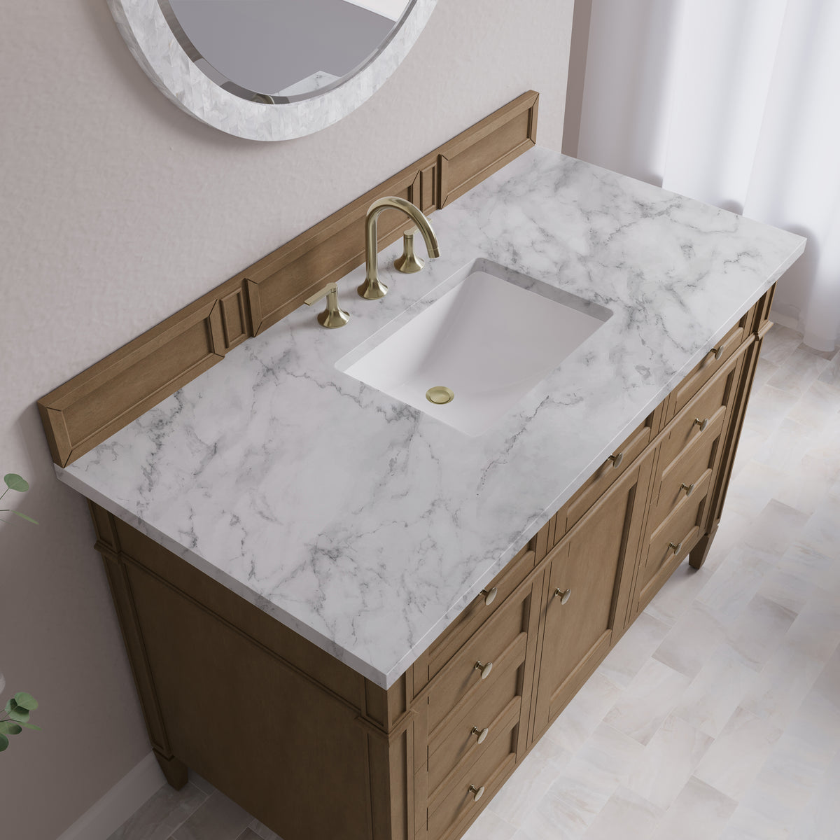 James Martin Vanities Brittany 48" Pecan Single Vanity With 3 CM Carrara Marble Top