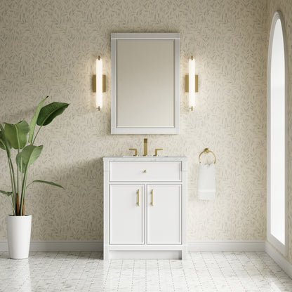 James Martin Vanities Bellshire 30" Bright White Single Vanity With 3 CM Ethereal Noctis Silestone Top