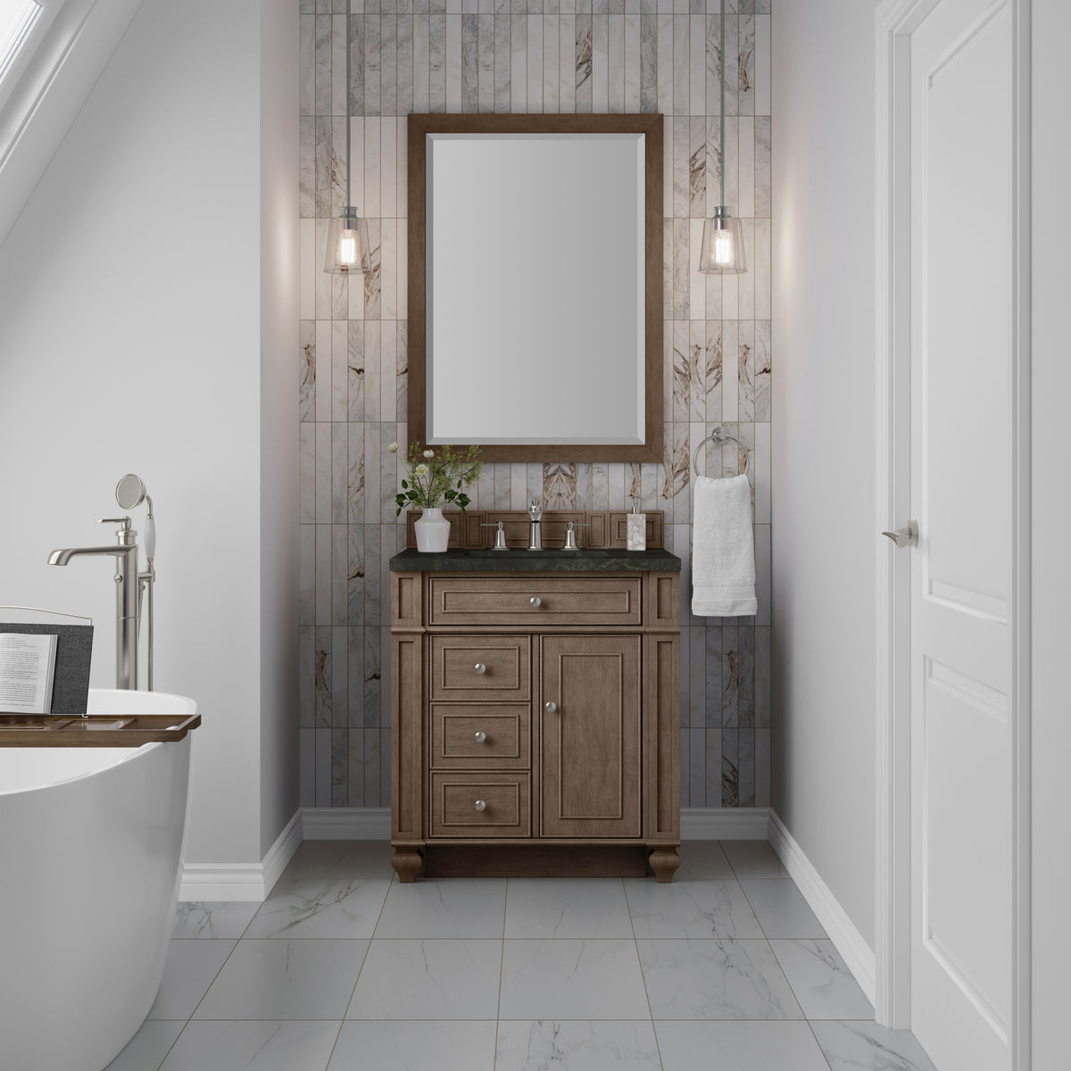 James Martin Vanities Bristol 30" Whitewashed Walnut Single Vanity With 3 CM Phantome Eclos Top