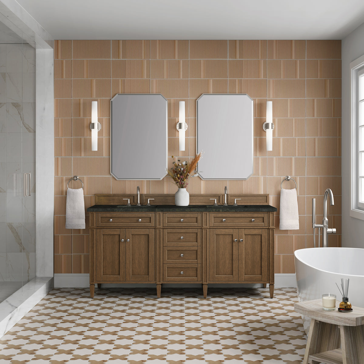James Martin Vanities Brittany 72" Saddle Brown Double Vanity With 3 CM Phantome Eclos Top
