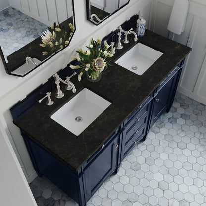 James Martin Vanities Brittany 60" Victory Blue Double Vanity With 3 CM Phantome Eclos Top