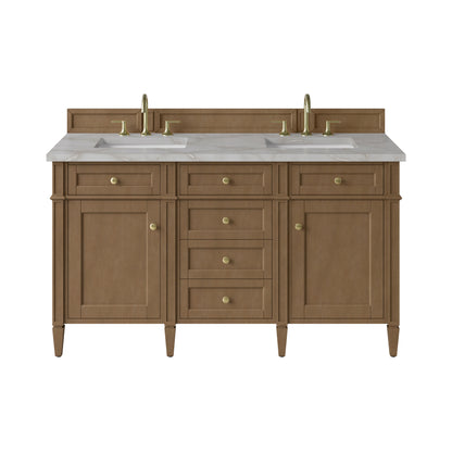 James Martin Vanities Brittany 60" Pecan Double Vanity With 3 CM Victorian Silver Silestone Top