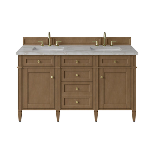 James Martin Vanities Brittany 60" Pecan Double Vanity With 3 CM Victorian Silver Silestone Top