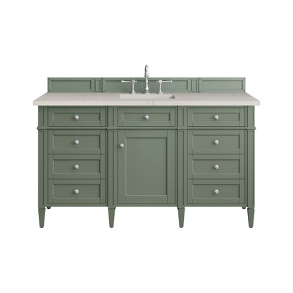 James Martin Vanities Brittany 60" Smokey Celadon Single Vanity With 3 CM Siberian Silestone Top and FreePower Wireless Charger