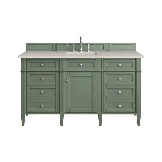 James Martin Vanities Brittany 60" Smokey Celadon Single Vanity With 3 CM Siberian Silestone Top and FreePower Wireless Charger