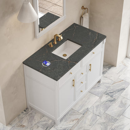 James Martin Vanities Bellshire 48" Bright White Single Vanity With 3 CM Parisien Bleu Silestone Top and FreePower Wireless Charger