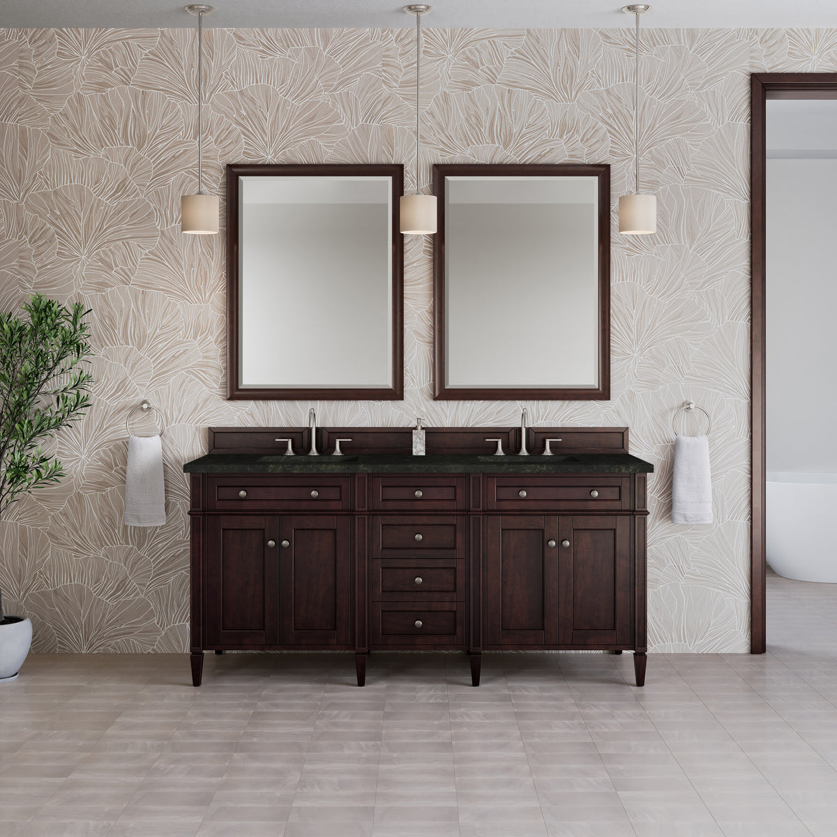 James Martin Vanities Brittany 72" Burnished Mahogany Double Vanity With 3 CM Phantome Eclos Top