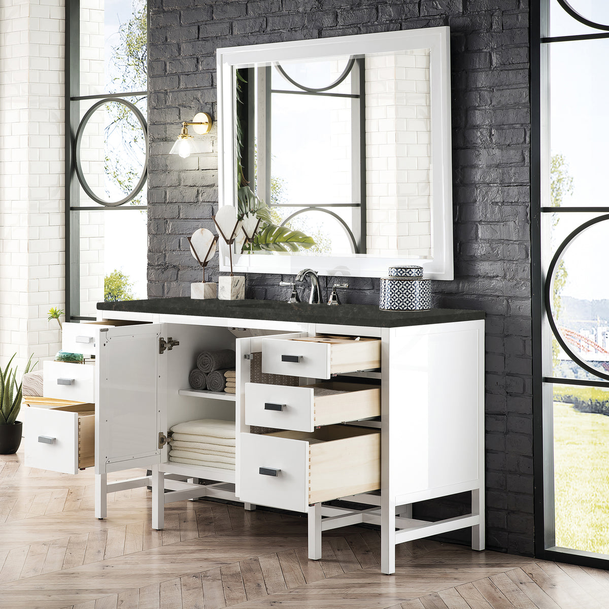 James Martin Vanities Addison 60" Glossy White Single Vanity With 3 CM Phantome Eclos Top