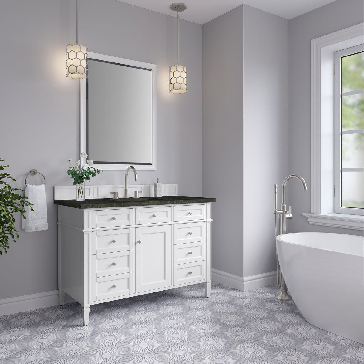 James Martin Vanities Brittany 48" Bright White Single Vanity With 3 CM Phantome Eclos Top