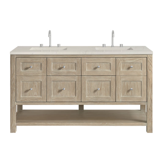 James Martin Vanities Breckenridge 60" Whitewashed Oak Double Vanity With 3cm Tajnar Eclos Top