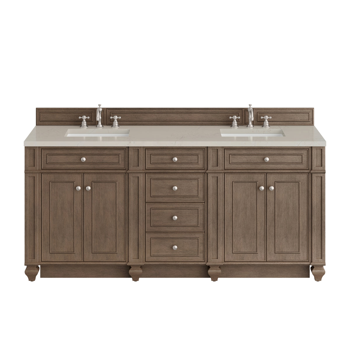 James Martin Vanities Bristol 72" Whitewashed Walnut Double Vanity With 3 CM Siberian Silestone Top