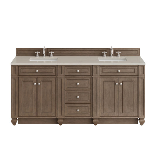 James Martin Vanities Bristol 72" Whitewashed Walnut Double Vanity With 3 CM Siberian Silestone Top