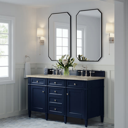 James Martin Vanities Brittany 60" Victory Blue Double Vanity With 3 CM Tajnar Eclos Top