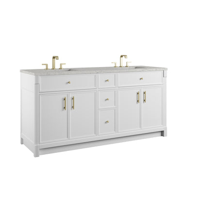 James Martin Vanities Bellshire 72" Bright White Double Vanity With 3 CM Eternal Jasmine Pearl Silestone Top