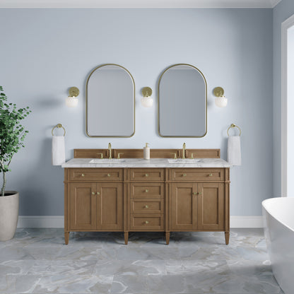 James Martin Vanities Brittany 72" Pecan Double Vanity With 3 CM Carrara Marble Top