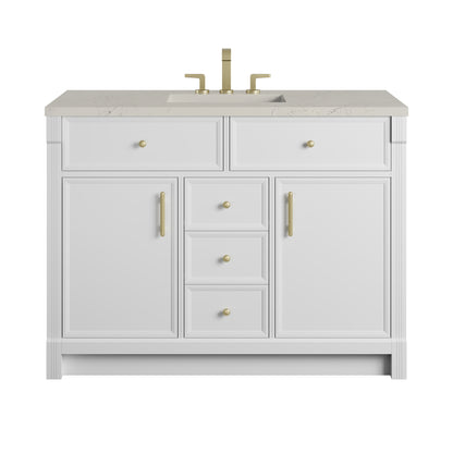 James Martin Vanities Bellshire 48" Bright White Single Vanity With 3 CM Siberian Silestone Top and FreePower Wireless Charger
