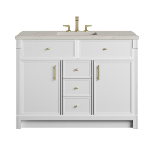James Martin Vanities Bellshire 48" Bright White Single Vanity With 3 CM Siberian Silestone Top and FreePower Wireless Charger