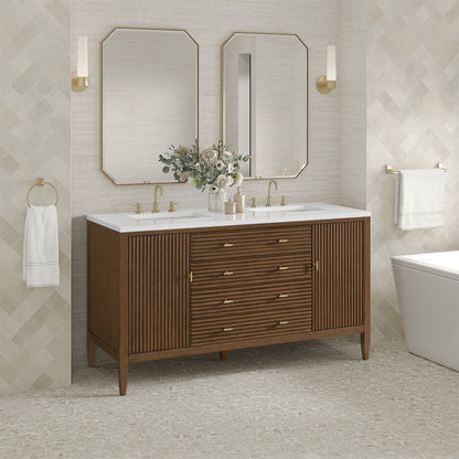 James Martin Vanities Myrrin 60" Mid-Century Walnut Double Vanity Mid