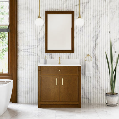 James Martin Vanities Bellshire 36" Honey Oak Single Vanity With Single Hole 3 CM White Zeus Silestone Top and Matching Backsplash