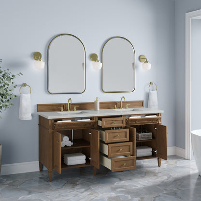 James Martin Vanities Brittany 72" Pecan Double Vanity With 3 CM Lime Delight Silestone Top