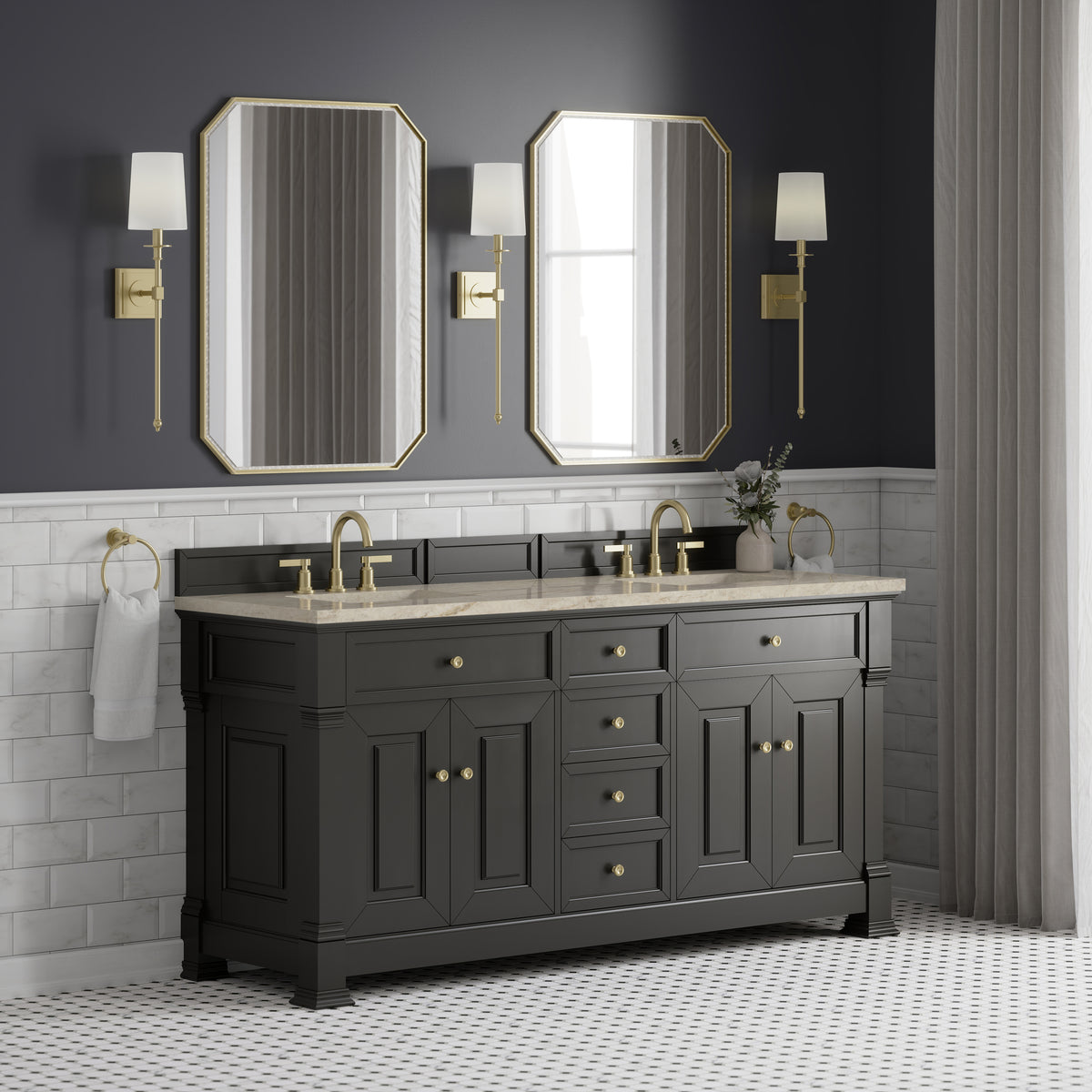 James Martin Vanities Brookfield 72" Black Onyx Double Vanity With 3 CM Tajnar Eclos Top