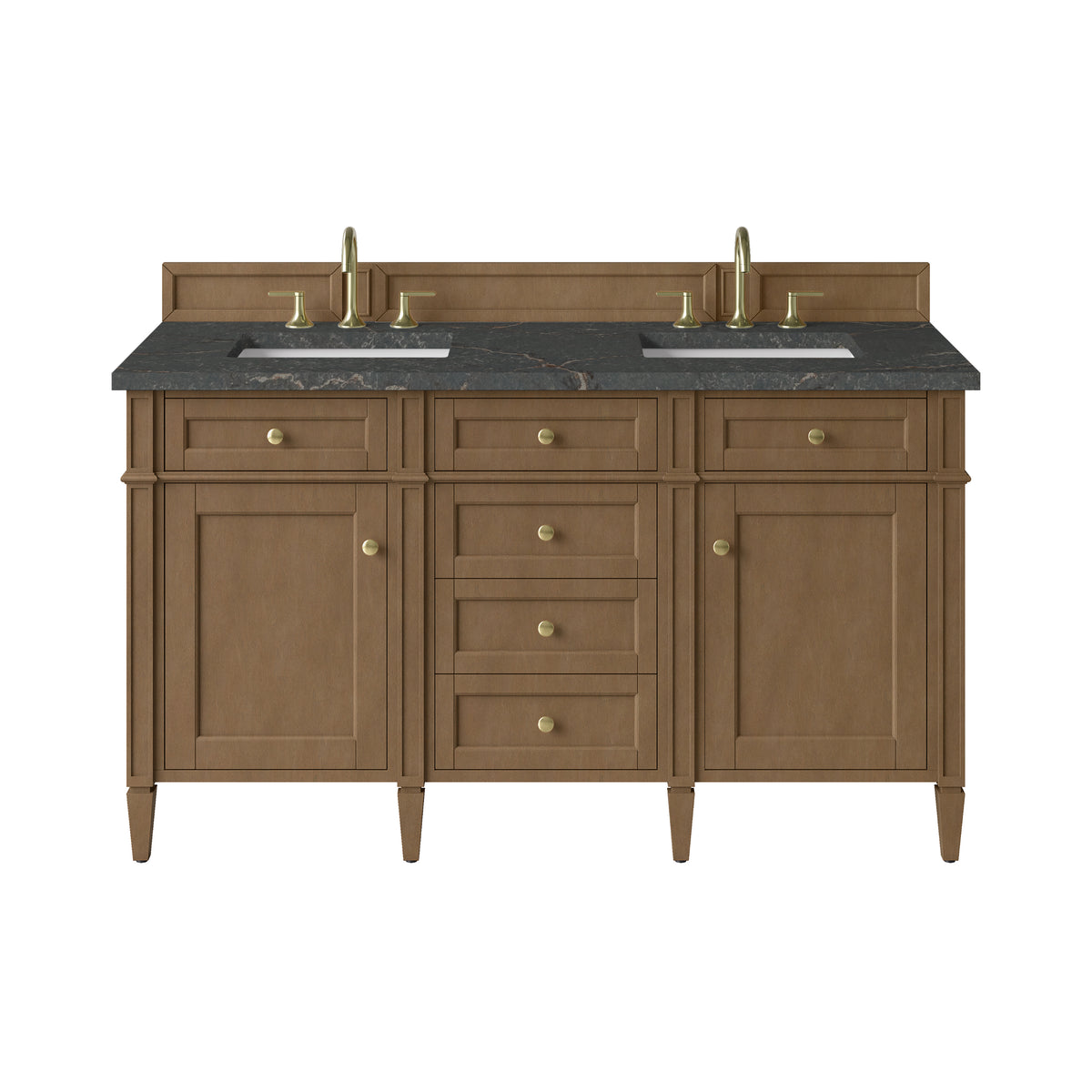 James Martin Vanities Brittany 60" Pecan Double Vanity With 3 CM Parisien Bleu Silestone Top