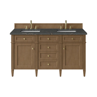 James Martin Vanities Brittany 60" Pecan Double Vanity With 3 CM Parisien Bleu Silestone Top