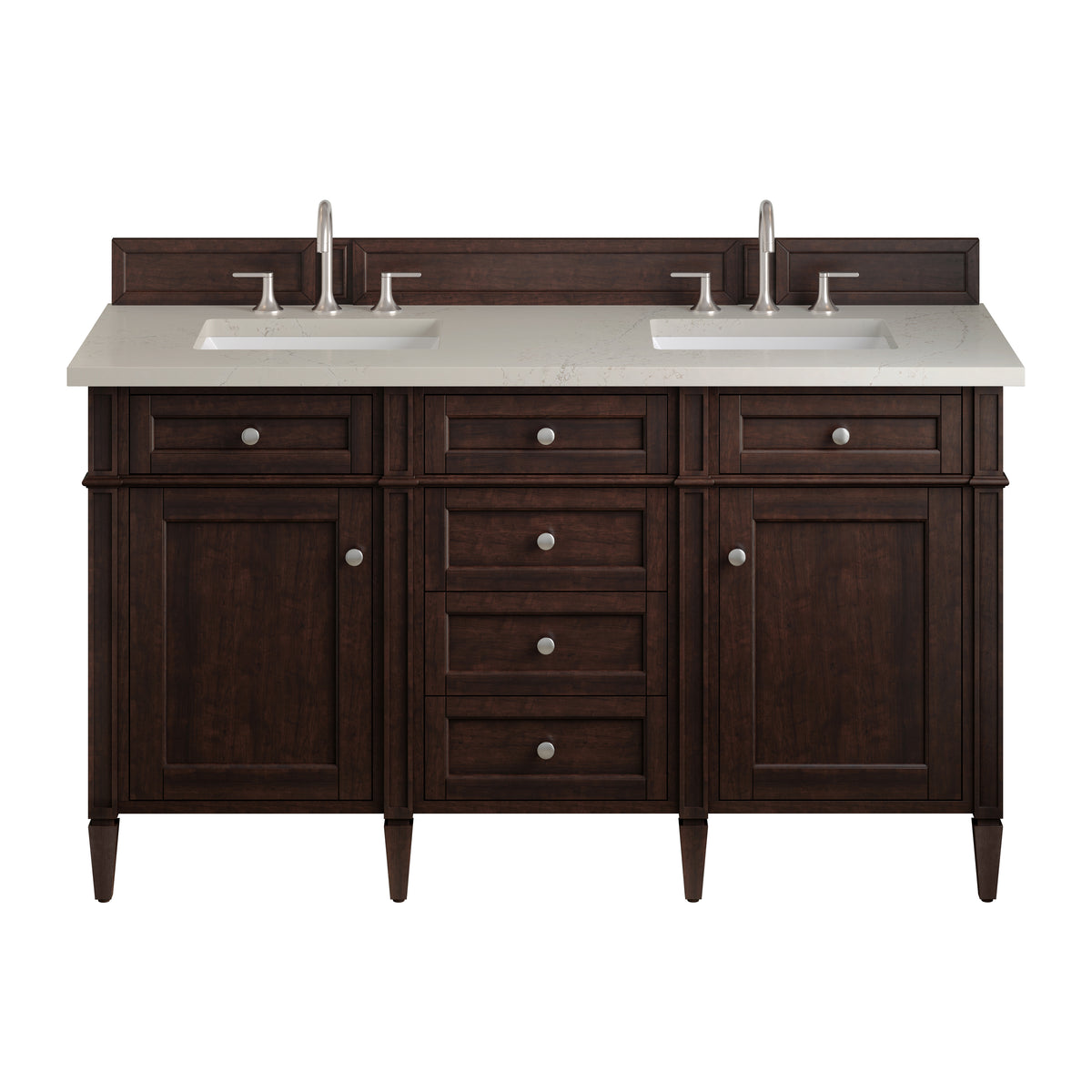 James Martin Vanities Brittany 60" Burnished Mahogany Double Vanity With 3 CM Siberian Silestone Top and FreePower Wireless Charger