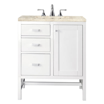 James Martin Vanities Addison 30" Glossy White Single Vanity With 3 CM Tajnar Eclos Top