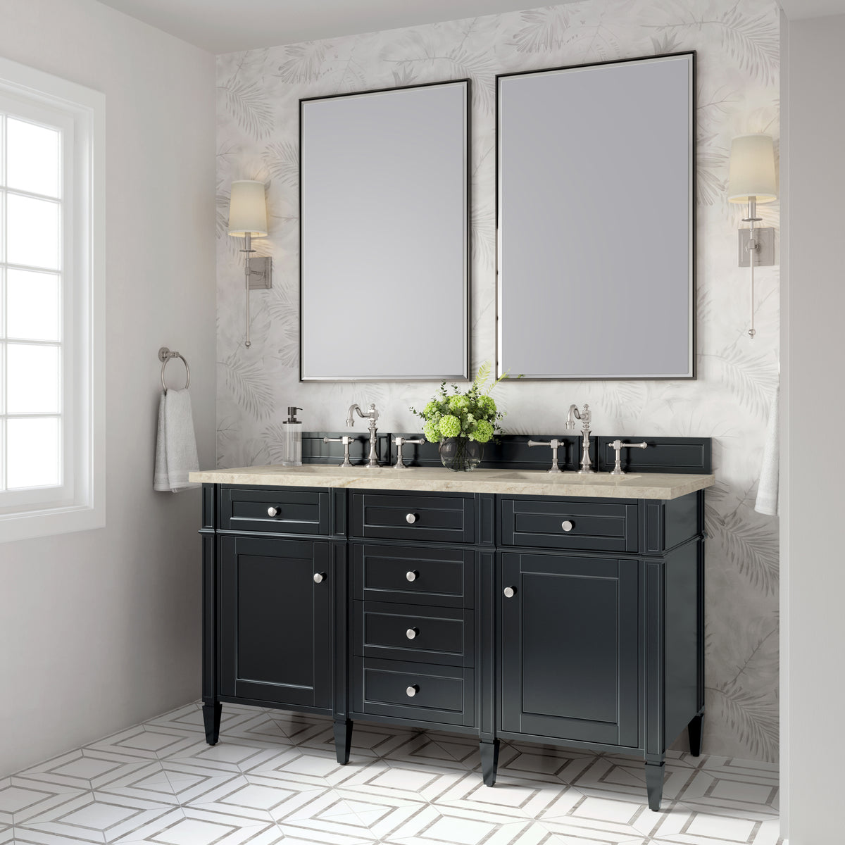 James Martin Vanities Brittany 60" Black Onyx Double Vanity With 3 CM Tajnar Eclos Top