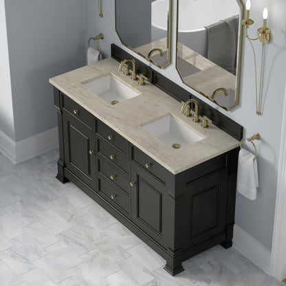 James Martin Vanities Brookfield 60" Black Onyx Double Vanity With 3 CM Tajnar Eclos Top