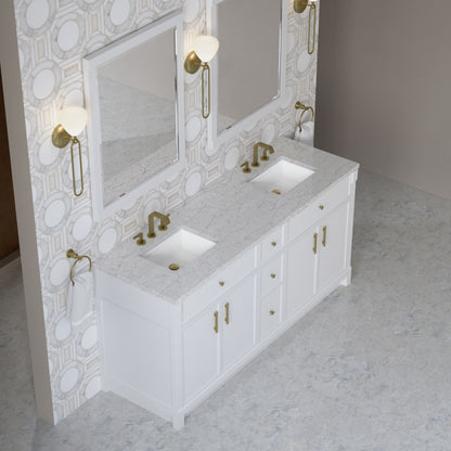 James Martin Vanities Bellshire 72" Bright White Double Vanity With 3 CM Eternal Jasmine Pearl Silestone Top