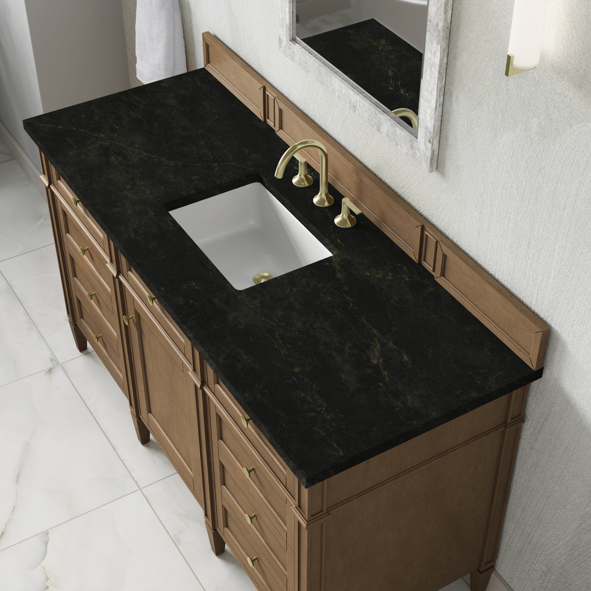 James Martin Vanities Brittany 60" Pecan Single Vanity With 3 CM Phantome Eclos Top