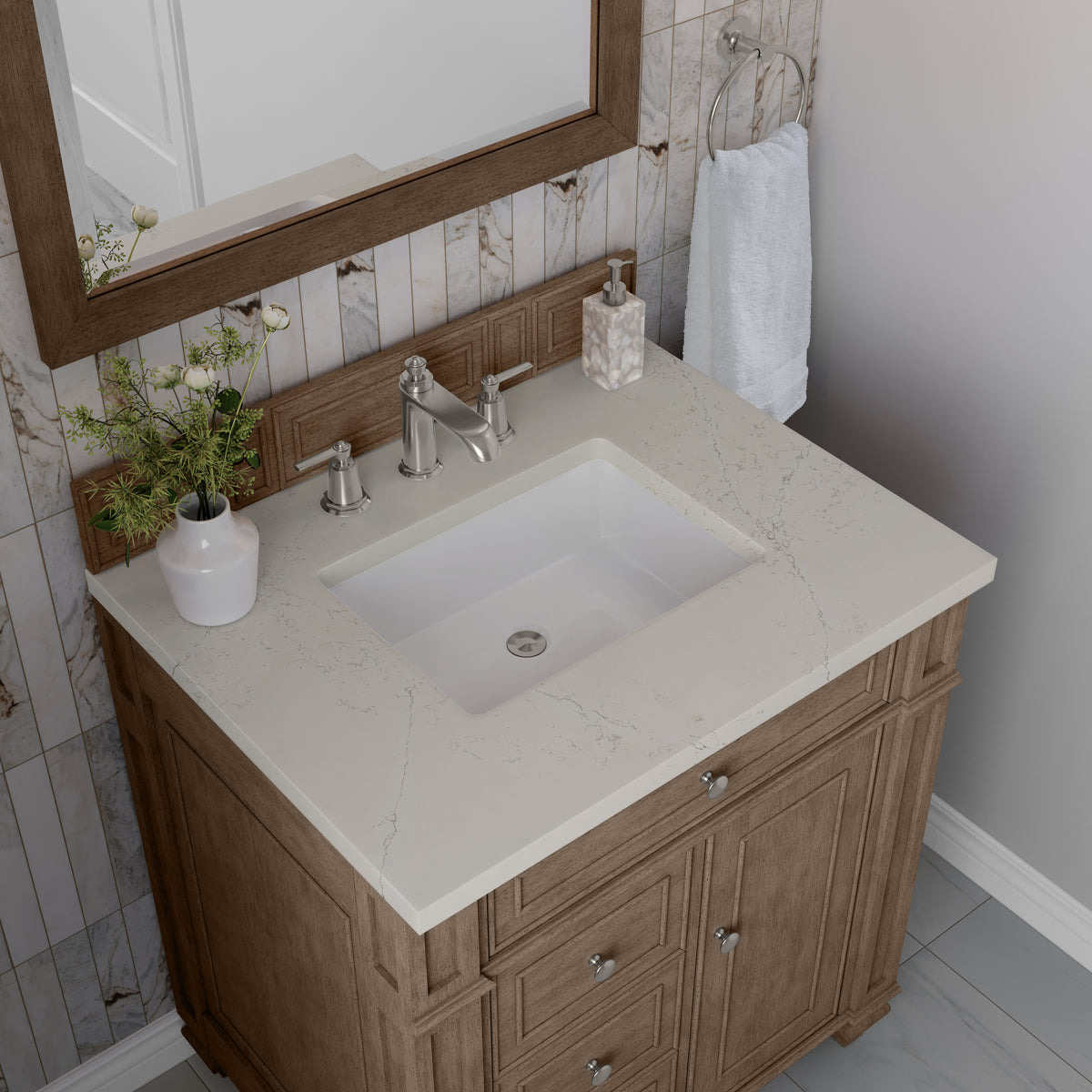 James Martin Vanities Bristol 30" Whitewashed Walnut Single Vanity With 3 CM Siberian Silestone Top