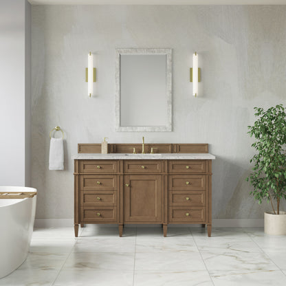 James Martin Vanities Brittany 60" Pecan Single Vanity With 3 CM Eternal Jasmine Pearl Silestone Top