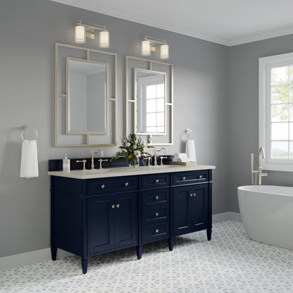 James Martin Vanities Brittany 72" Victory Blue Double Vanity With 3 CM Siberian Silestone Top