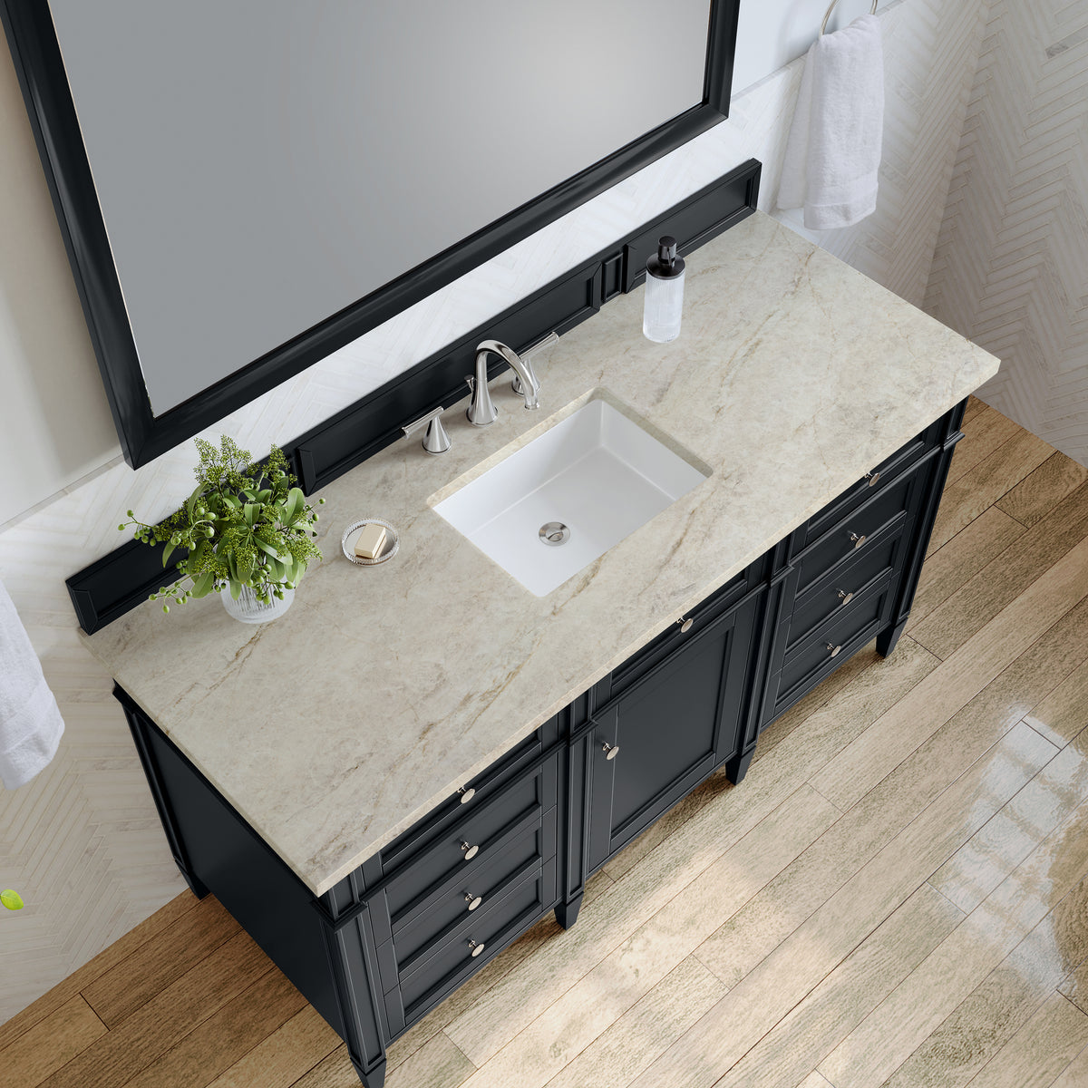 James Martin Vanities Brittany 60" Black Onyx Single Vanity With 3 CM Tajnar Eclos Top
