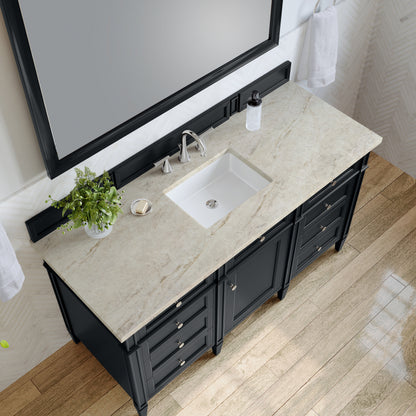 James Martin Vanities Brittany 60" Black Onyx Single Vanity With 3 CM Tajnar Eclos Top