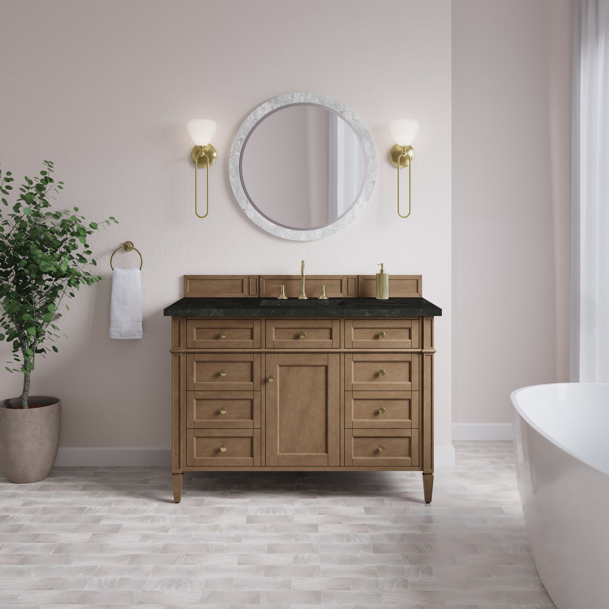 James Martin Vanities Brittany 48" Pecan Single Vanity With 3 CM Phantome Eclos Top