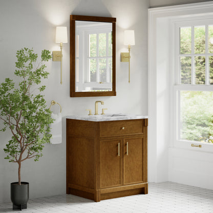 James Martin Vanities Bellshire 30" Honey Oak Single Vanity With 3 CM Carrara Marble Top