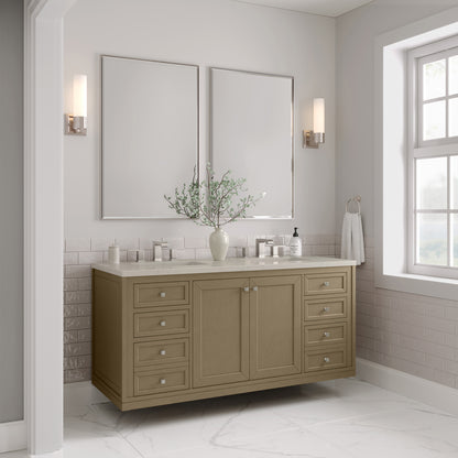 James Martin Vanities Chicago 60" Walnut Whisper Double Vanity With 3 CM Siberian Silestone Top