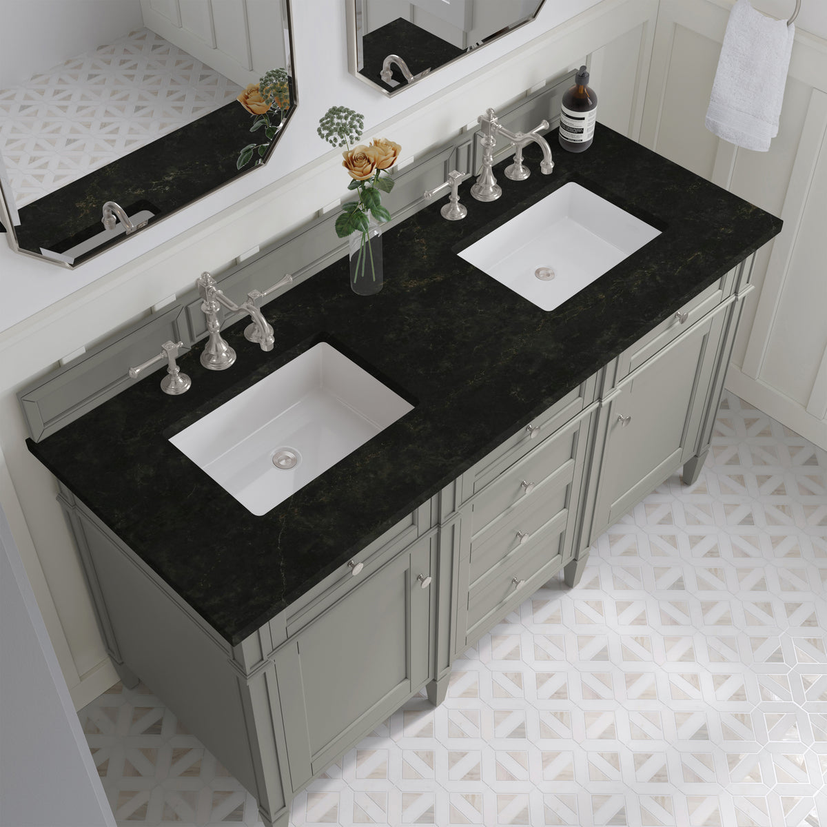 James Martin Vanities Brittany 60" Urban Gray Double Vanity With 3 CM Phantome Eclos Top