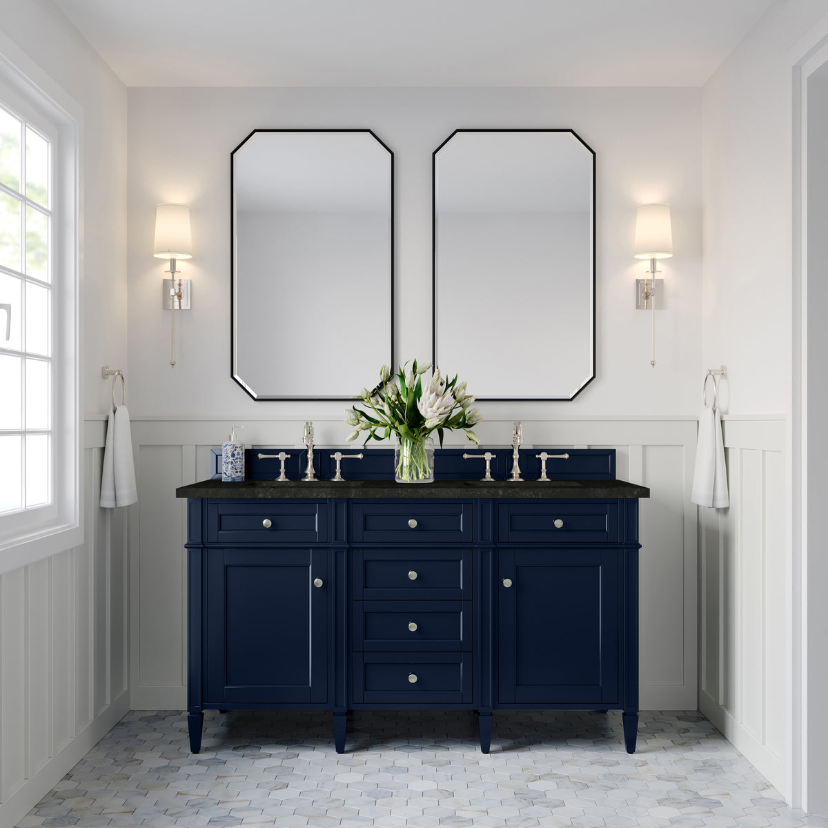 James Martin Vanities Brittany 60" Victory Blue Double Vanity With 3 CM Phantome Eclos Top
