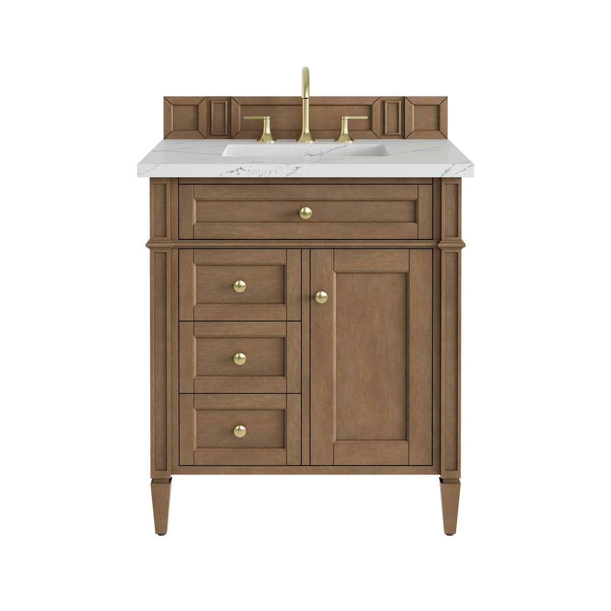 James Martin Vanities Brittany 30" Pecan Single Vanity With 3 CM Ethereal Noctis Silestone Top