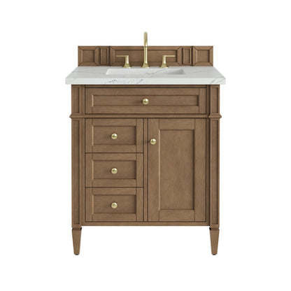 James Martin Vanities Brittany 30" Pecan Single Vanity With 3 CM Ethereal Noctis Silestone Top
